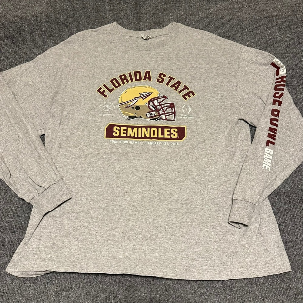 Florida State Seminoles Rose Bowl Game 2015 Long Sleeve Shirt Gray Mens 2XL‎ FSU